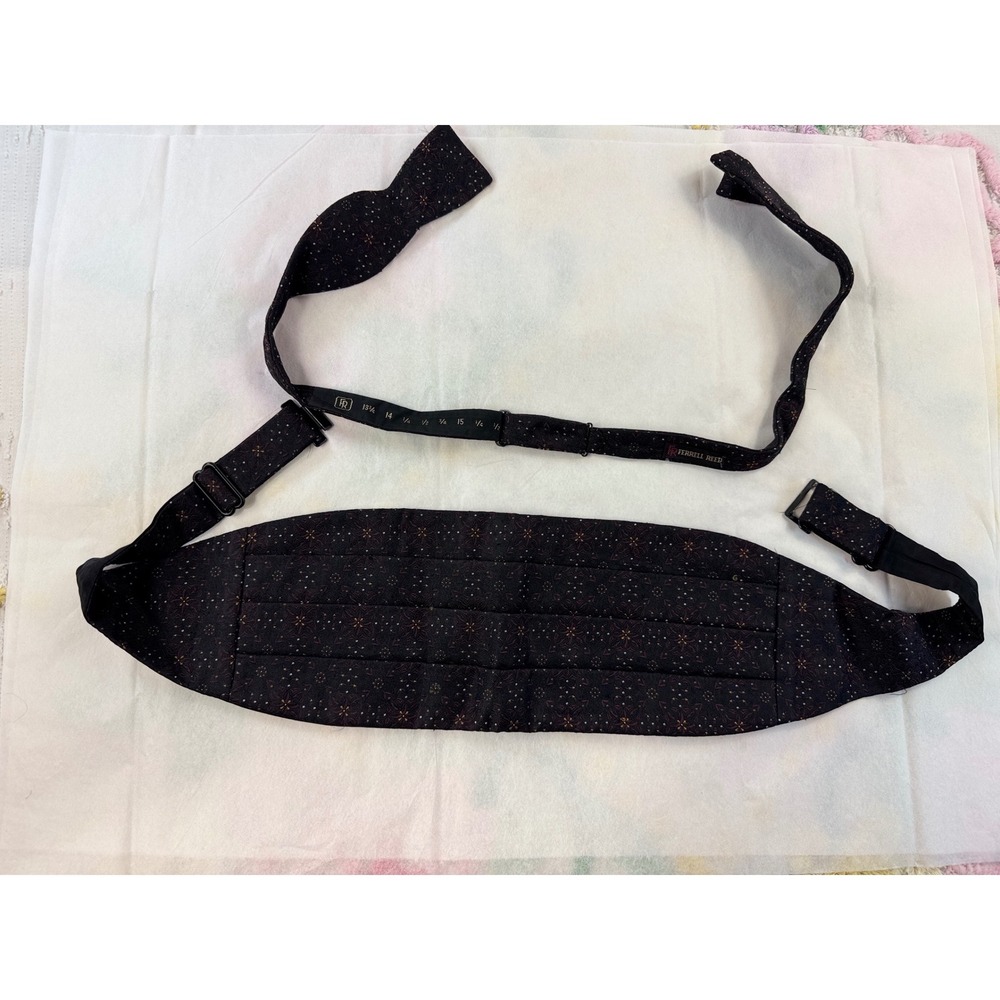 Ferrell Reed Graham & Gunn Cummerbund and Bow Tie Set Black Burgundy Floral Silk